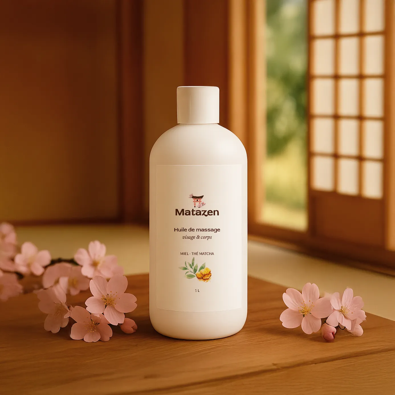 Huile de massage Miel & Thé Matcha – visage et corps – 1L