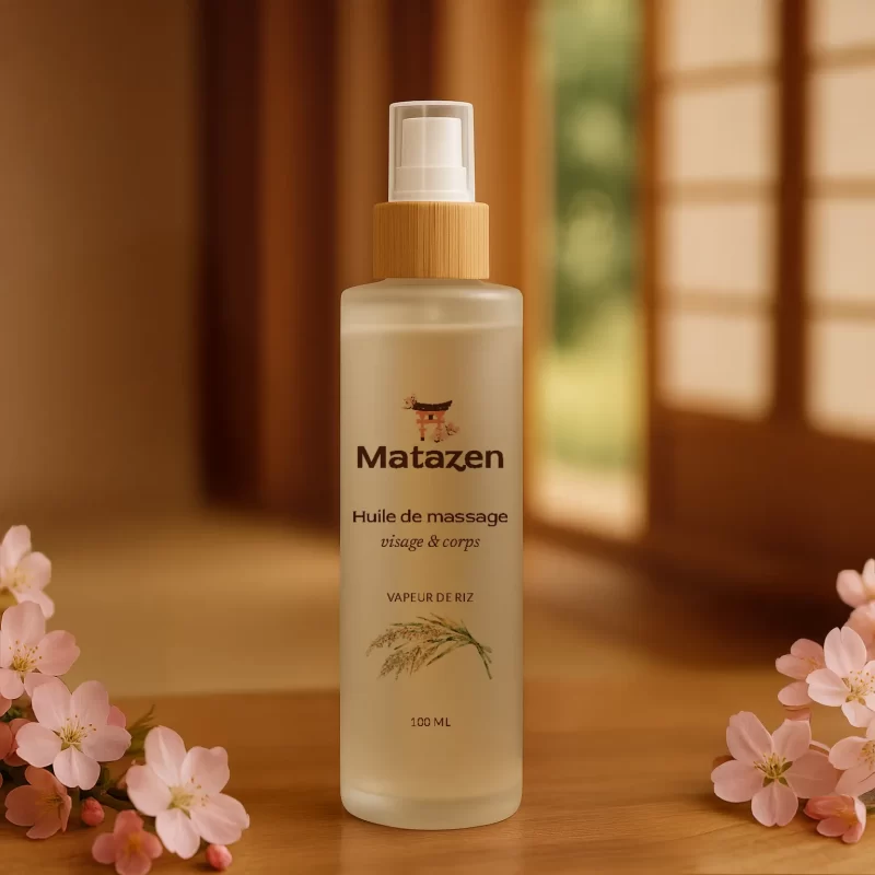 Huile de Massage Miel & Thé Matcha – visage et corps – 100mL